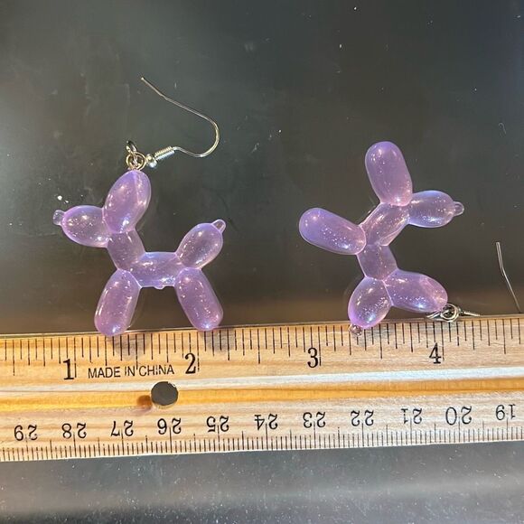 Purple Balloon Dog Earrings - Picture 3 of 3